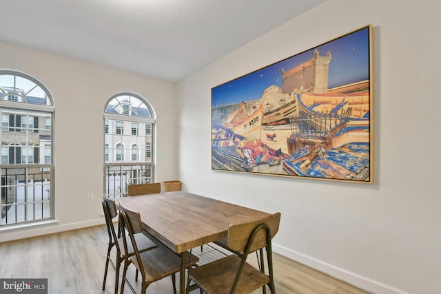 dining area with hardwood / wood-style floors