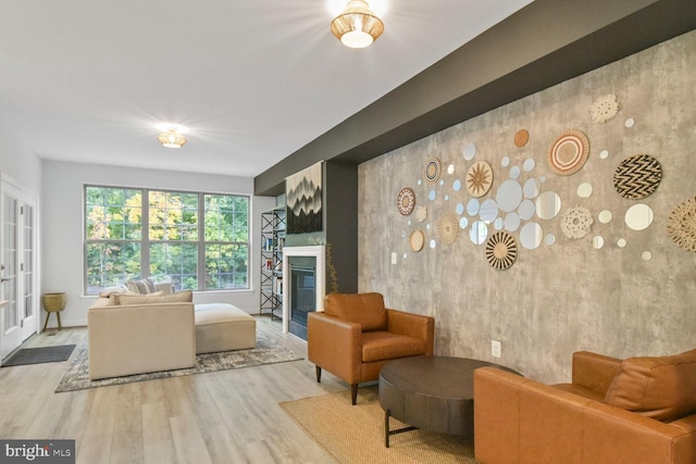 living room featuring light wood-type flooring