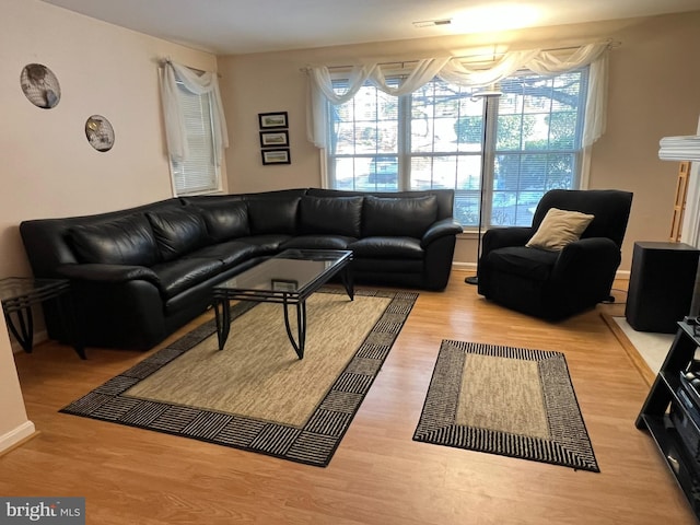 living room with light wood-type flooring