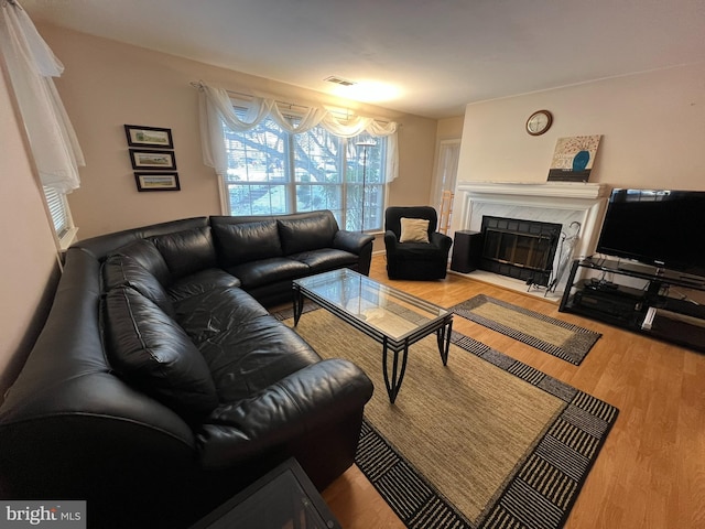 living room with light hardwood / wood-style floors