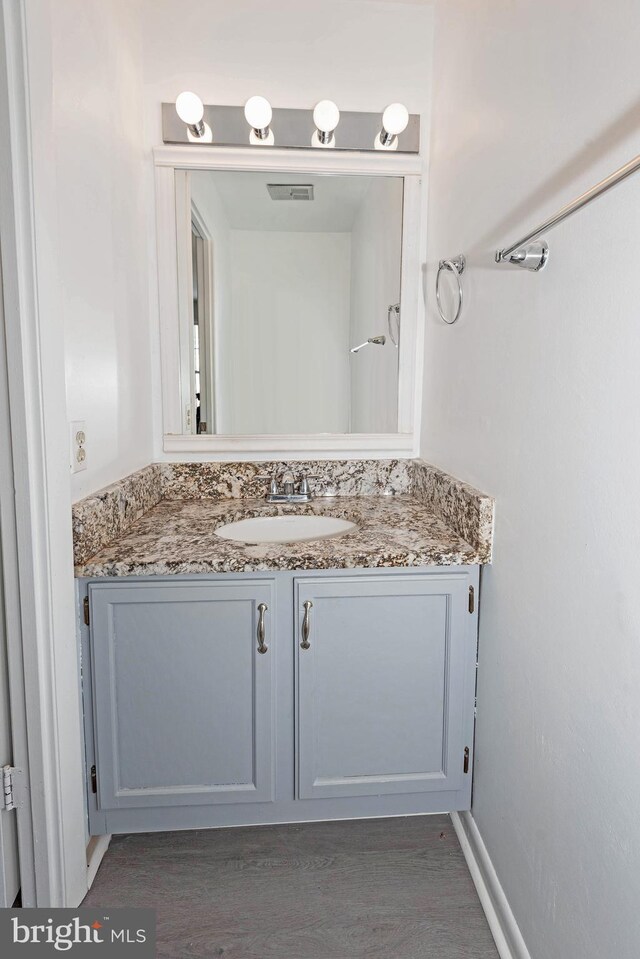 bathroom featuring wood-type flooring and vanity