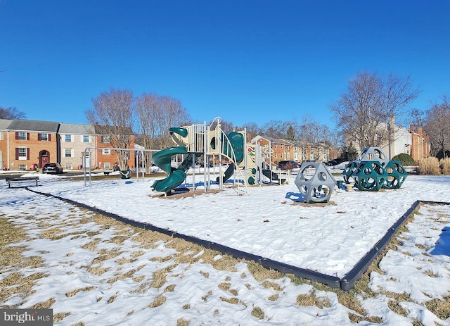 view of snow covered playground