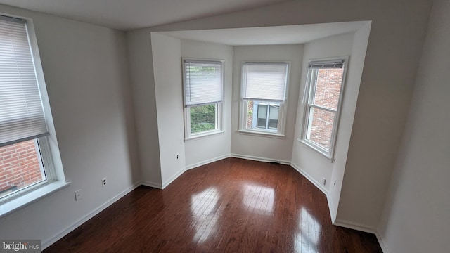 spare room featuring a healthy amount of sunlight and dark wood-type flooring