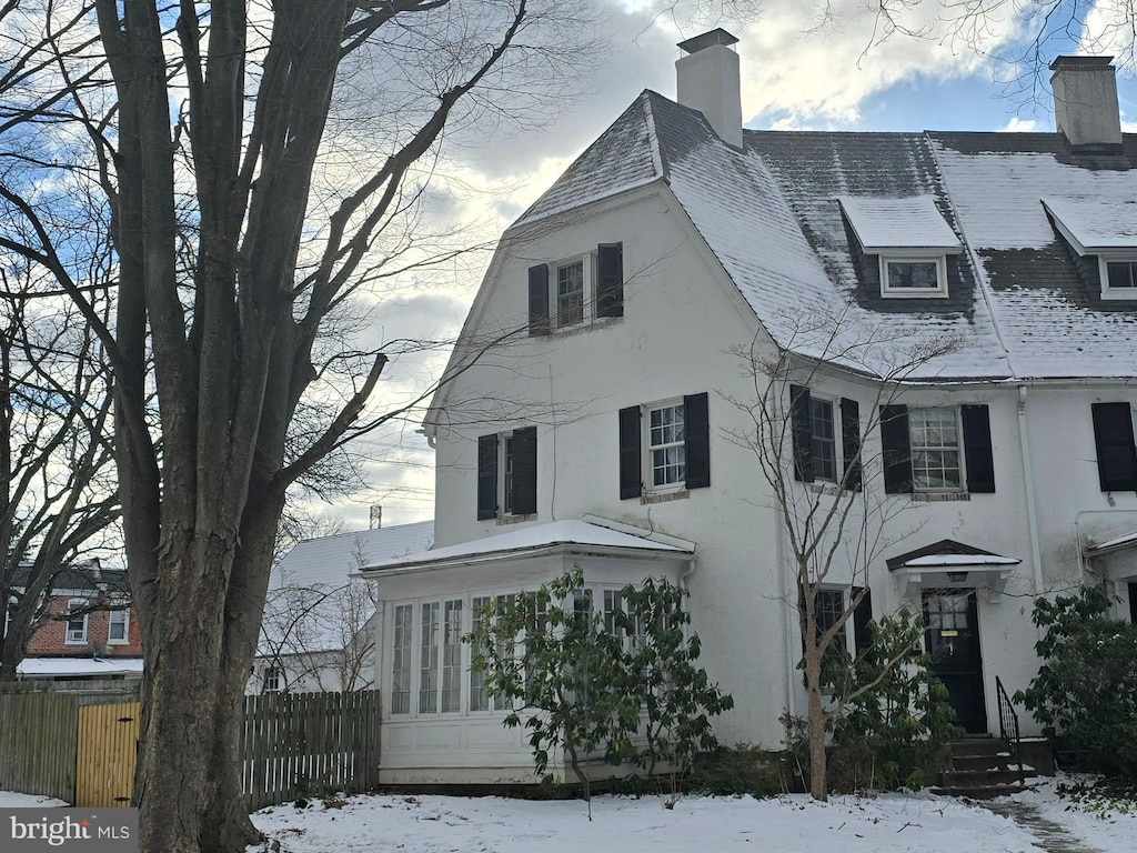 view of snow covered property