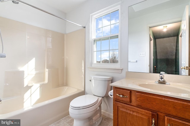 full bathroom featuring vanity, shower / bathing tub combination, and toilet