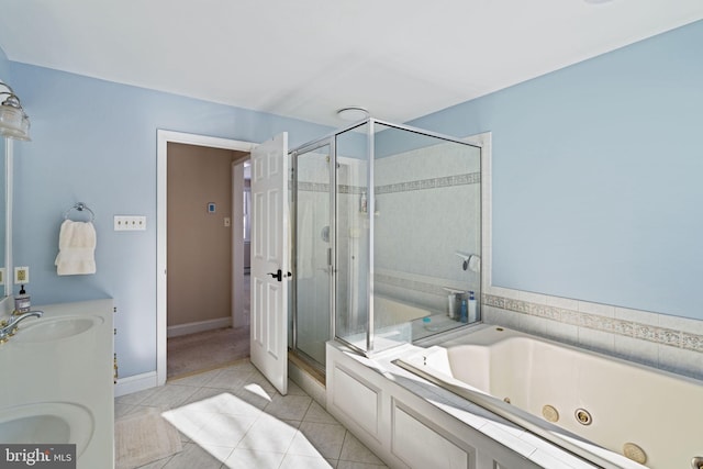 bathroom with tile patterned flooring, sink, and independent shower and bath