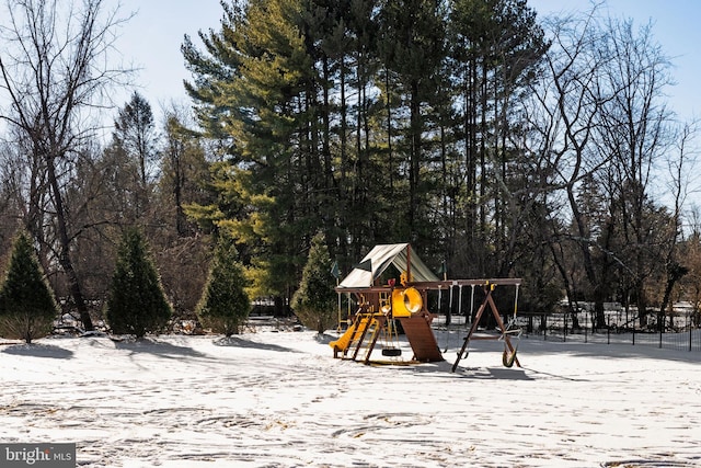 view of snow covered playground