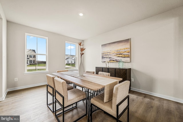 dining space with hardwood / wood-style floors