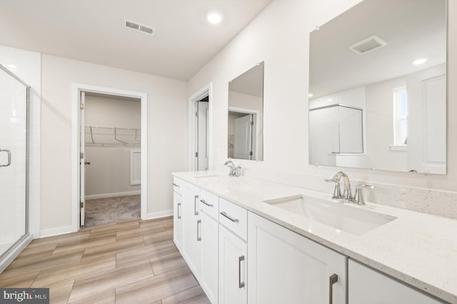 bathroom with vanity and walk in shower