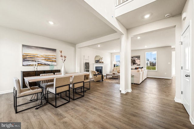 dining area with wood-type flooring