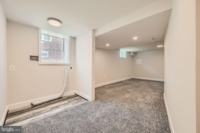 basement with carpet floors