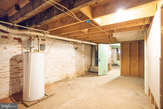 basement featuring water heater