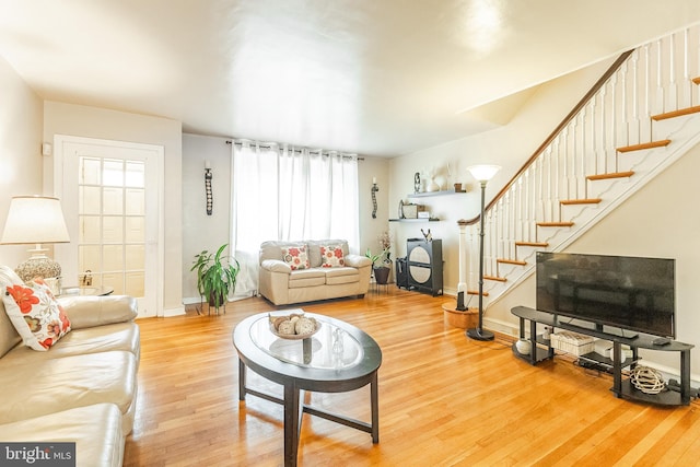 living room with hardwood / wood-style flooring