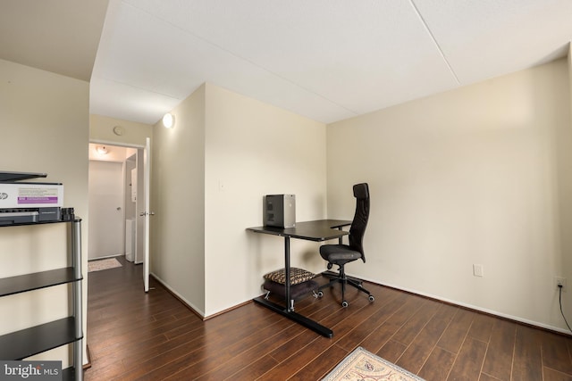 home office featuring dark hardwood / wood-style floors