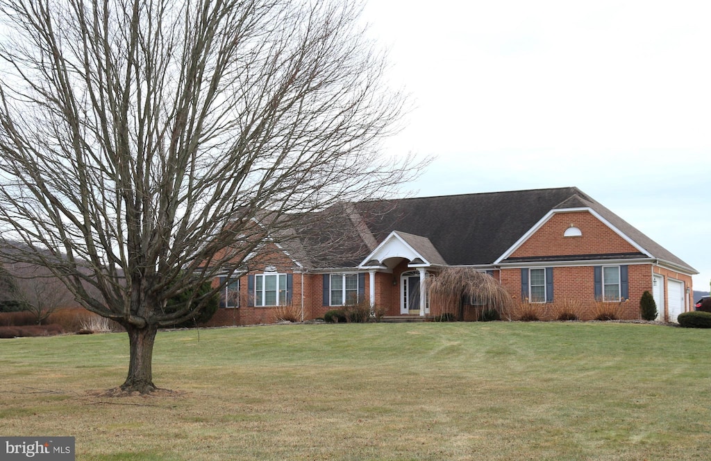 single story home featuring a front lawn