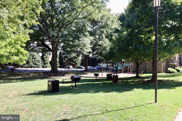 view of community with a playground and a lawn