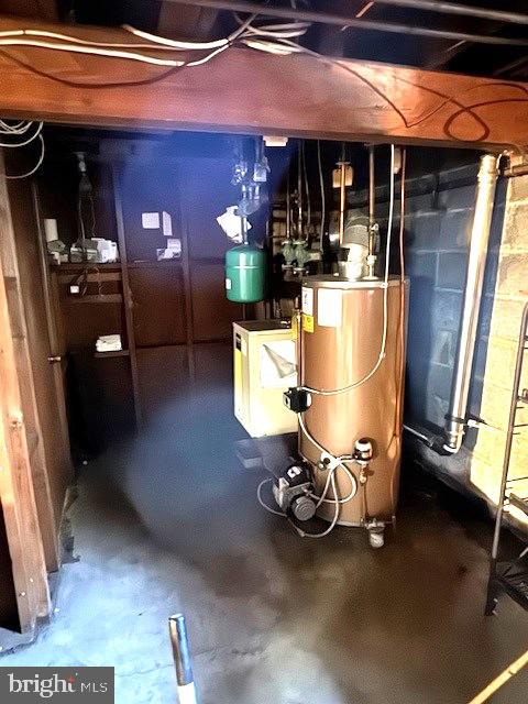 utility room featuring water heater