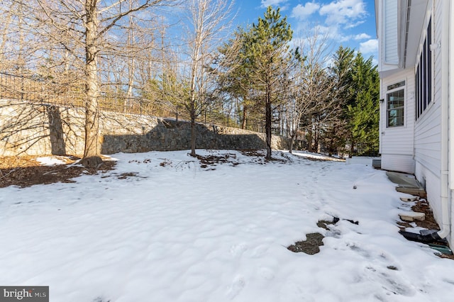 view of yard layered in snow