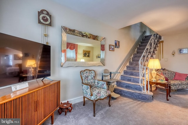 sitting room featuring carpet floors