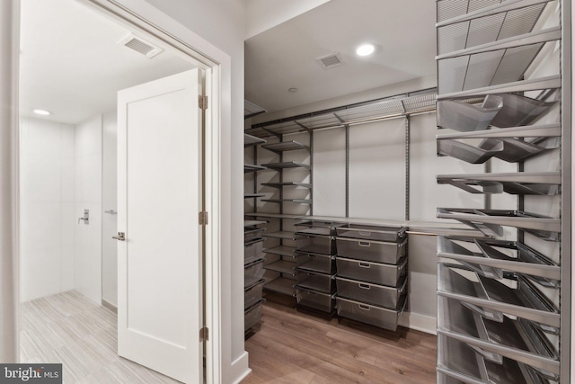 walk in closet with hardwood / wood-style flooring