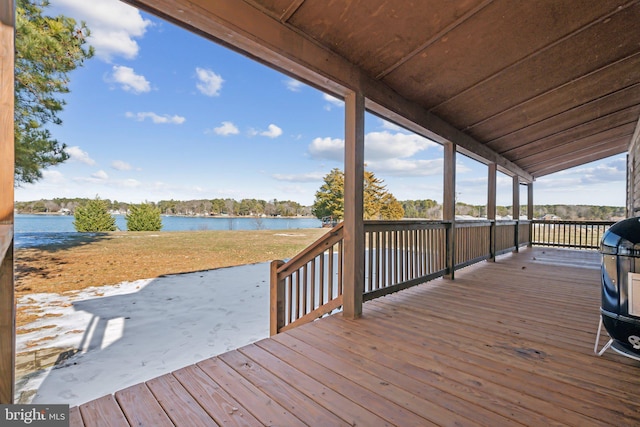 deck with a water view