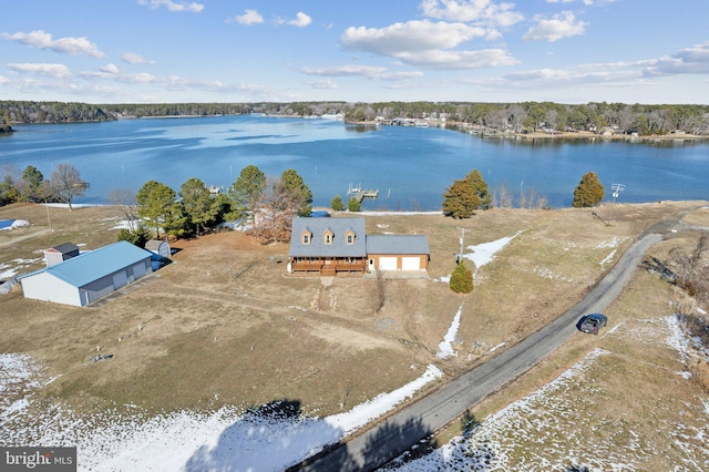 aerial view featuring a water view