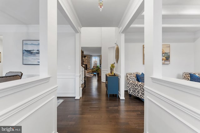 entryway featuring dark hardwood / wood-style flooring and ornamental molding