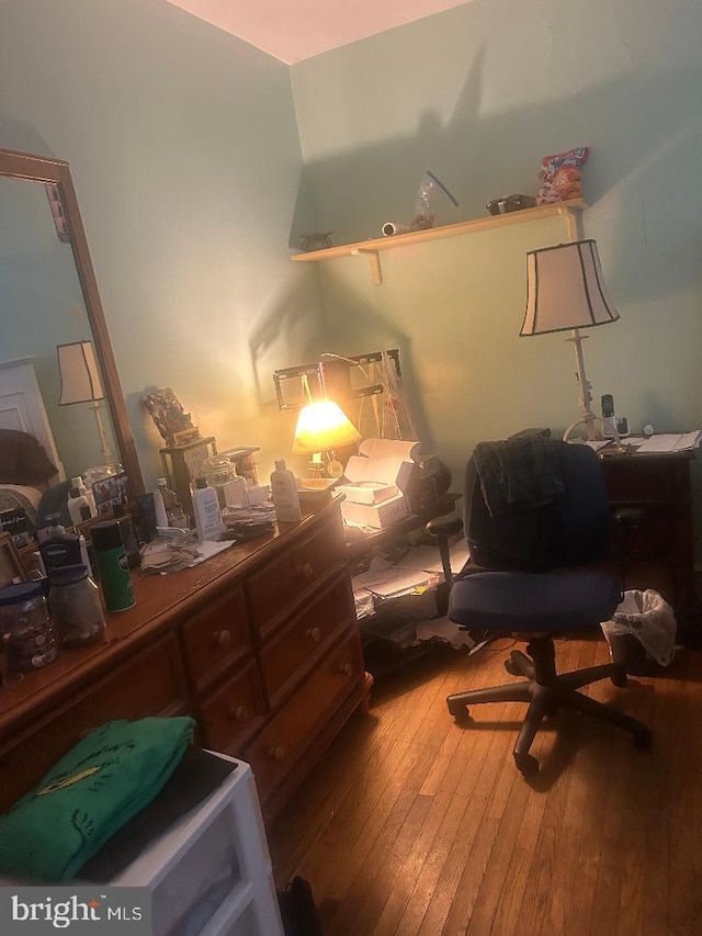 bedroom with wood-type flooring