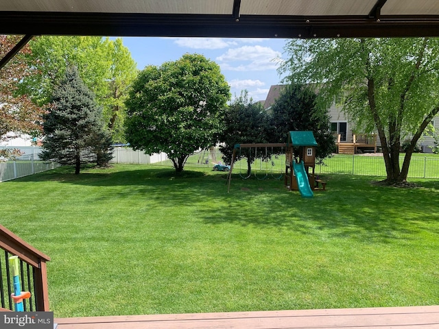 view of yard with a playground