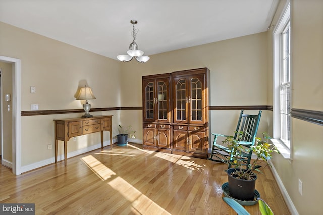 interior space featuring baseboards, wood finished floors, and a healthy amount of sunlight