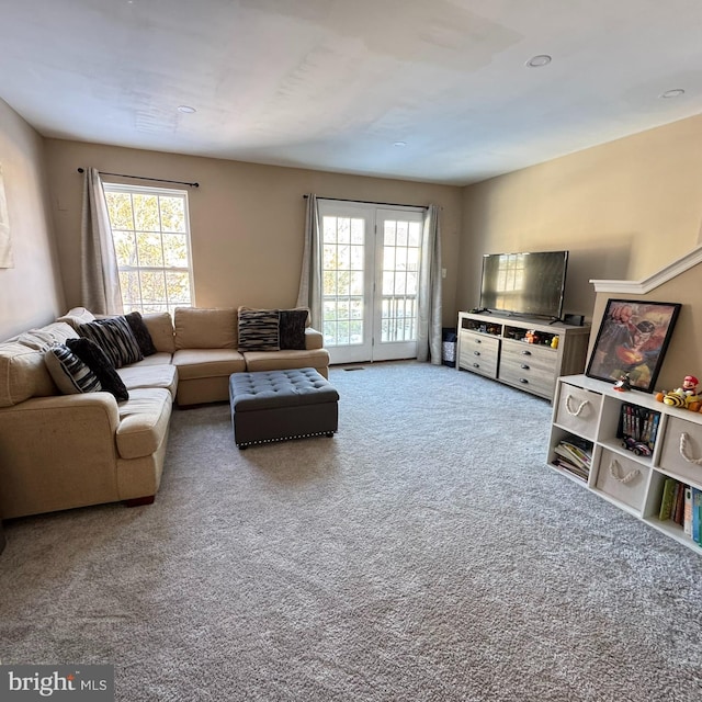 living room featuring carpet flooring