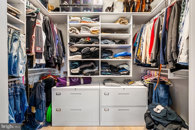 spacious closet featuring light hardwood / wood-style floors