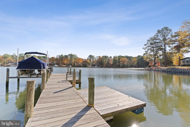 view of dock with a water view