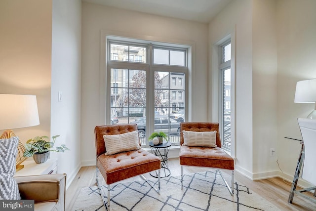 sitting room featuring light hardwood / wood-style flooring and a wealth of natural light