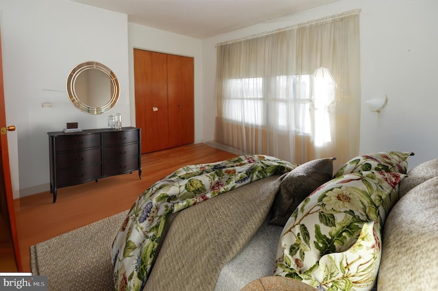 bedroom with a closet and light wood-type flooring