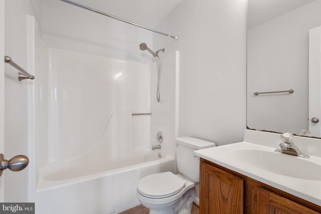 full bathroom with toilet, shower / bath combination, and vanity