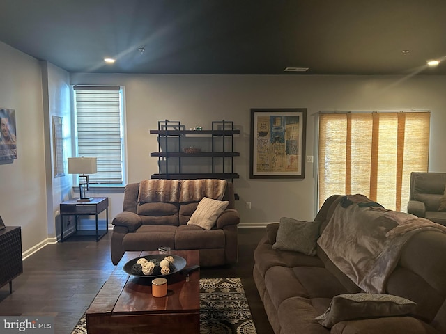 living room featuring dark hardwood / wood-style flooring