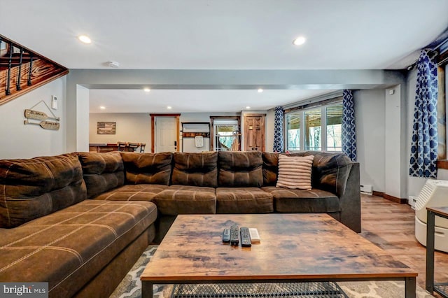 living room with light wood-type flooring