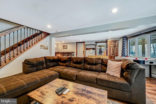 living room with wood-type flooring