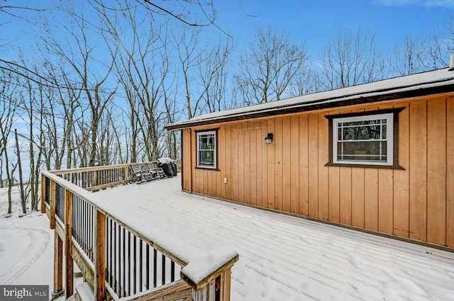 view of snow covered deck