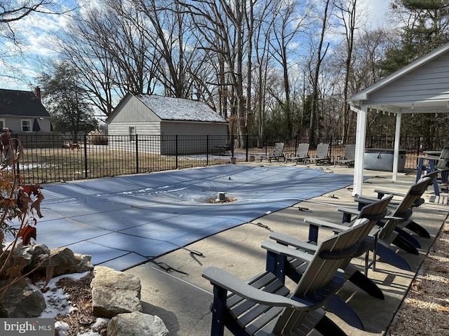 view of swimming pool featuring a patio