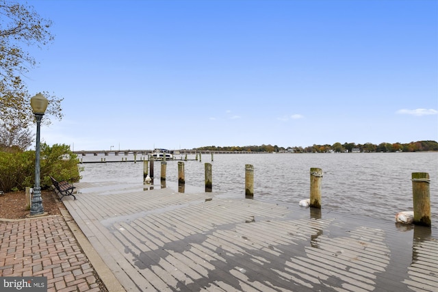 view of dock featuring a water view