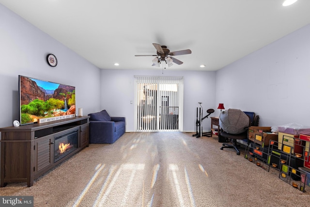 game room with ceiling fan