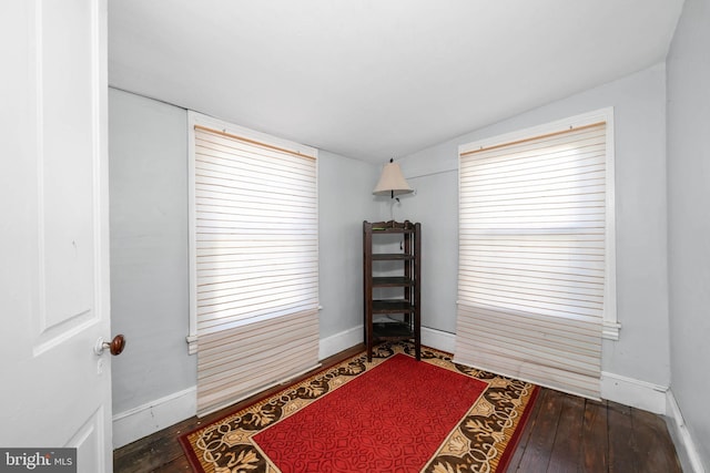 sitting room with dark hardwood / wood-style flooring