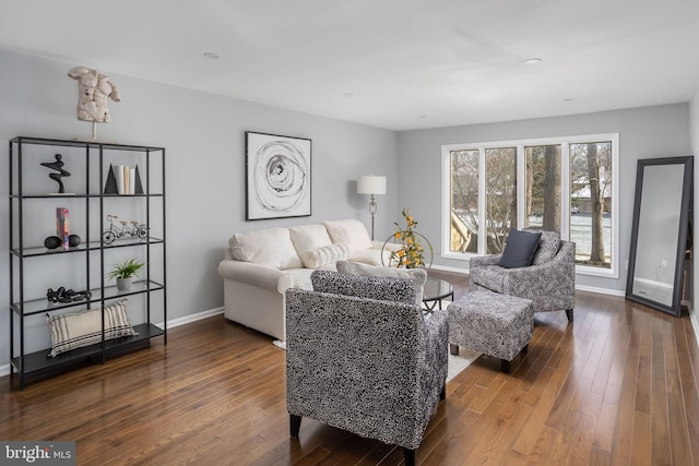 living room with dark hardwood / wood-style floors