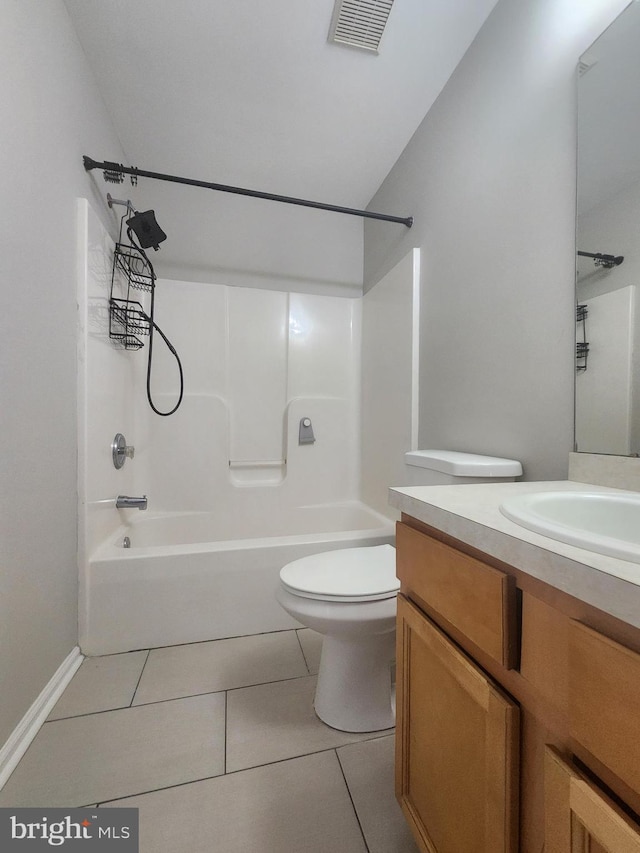 full bathroom featuring toilet, tile patterned flooring, tub / shower combination, and vanity