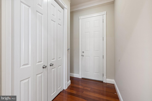 corridor featuring dark wood-type flooring