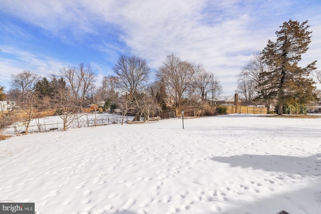 view of yard layered in snow