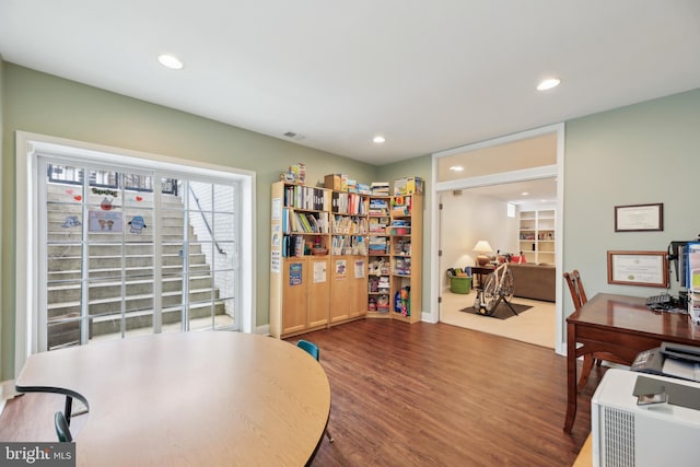 office featuring recessed lighting and wood finished floors