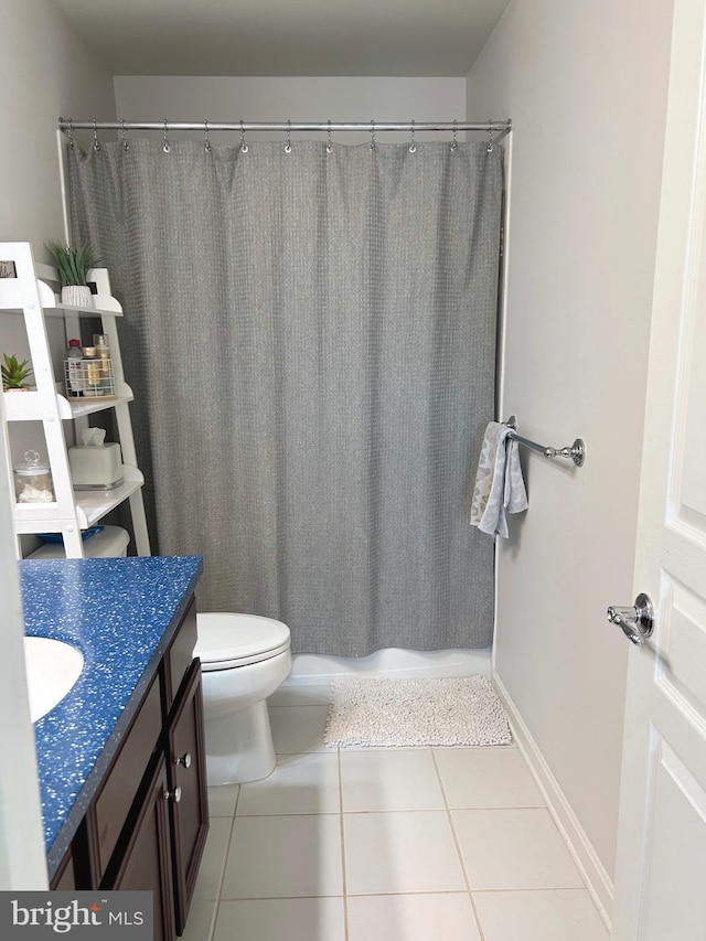 bathroom featuring toilet, tile patterned floors, and vanity